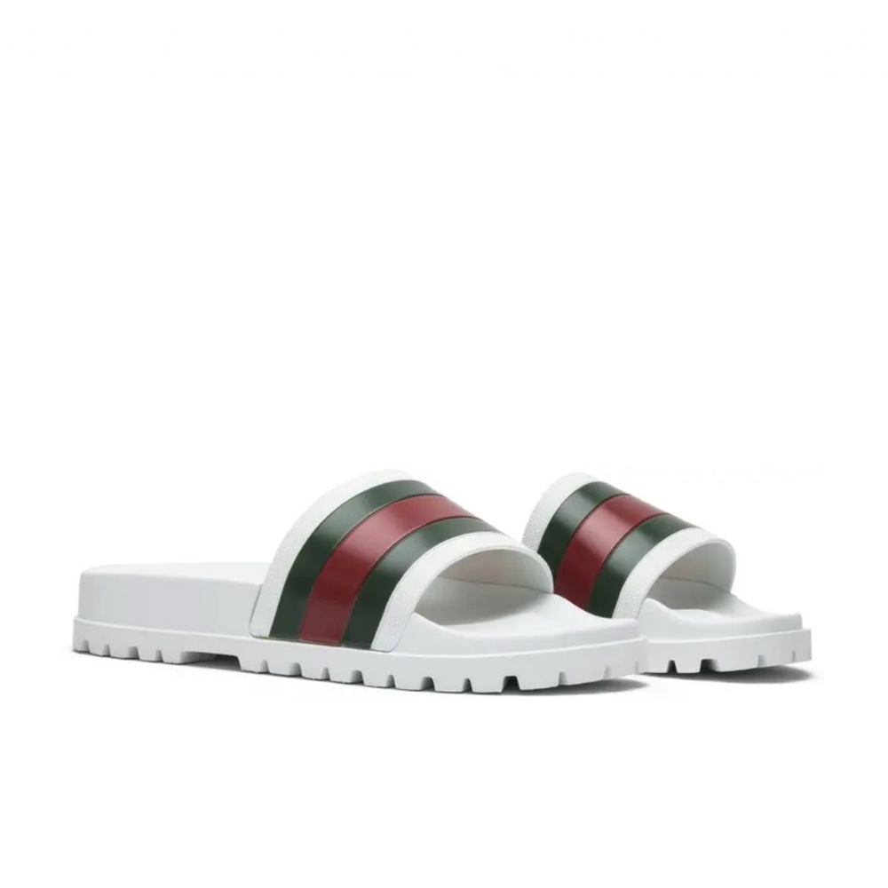 Gucci White Sandals with Red and Green Stripes